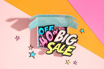 Sale poster with percent discount. Paper cut concept