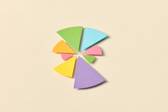 Multicolored papercraft round pie chart.