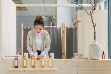 Female owner of Japanese modern tea shop