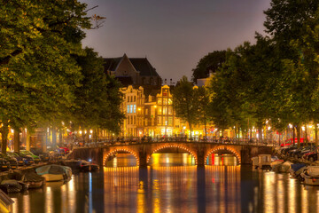 Naklejka premium Amsterdam at night, Netherlands