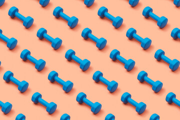 Pattern from diagonal blue barbells.