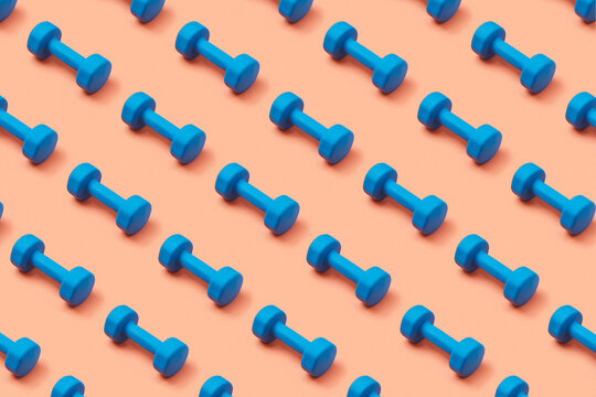 Pattern from diagonal blue barbells.