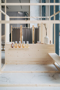 A small kiosk. Japanese minimal store.