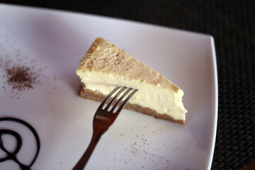 Macro photo of a beautiful white cheesecake