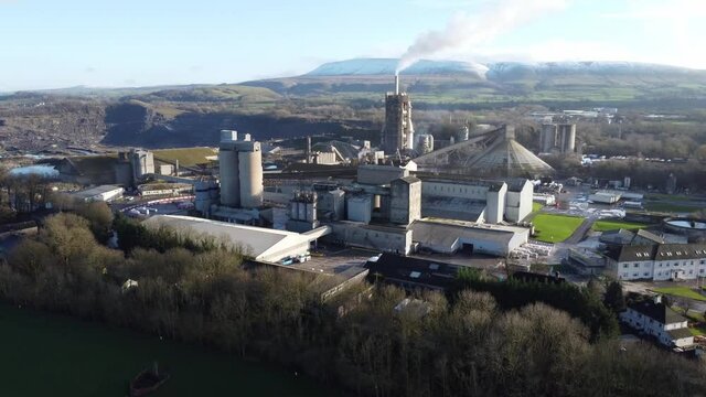 Large limestone quarry and cement factory in clitheroe, Lancashire. Ribble valley industrial landscape