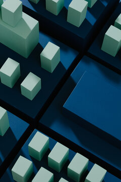 Conceptual representation of a city or financial district in blue tones