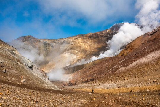 Tourist tracking at Mutnovsky volcano.