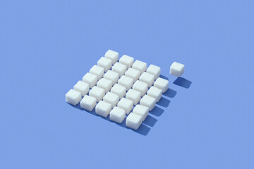 Square pattern from refined sugar cubes.