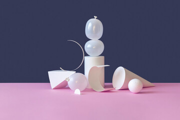 Handmade geometric figures and air balloons.