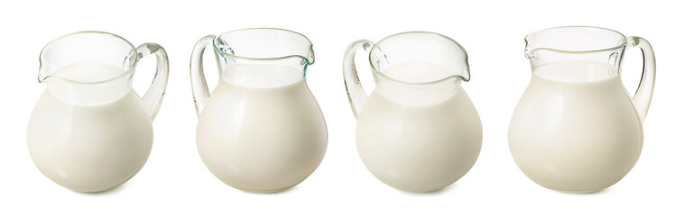 Set of milk jars isolated on white background. Different angles