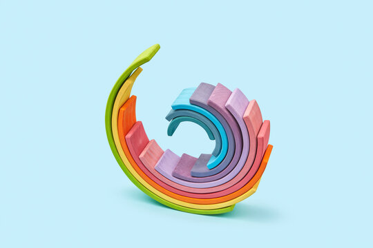 Curved wooden colorful constructor.