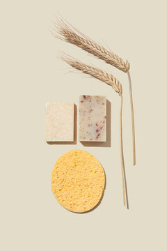 Set from natural soap and wheat ears.