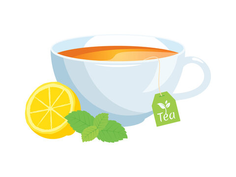 tea cup with lemon and mint clip art preview