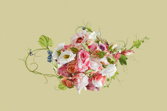 Shape of tea pot made from flowers.