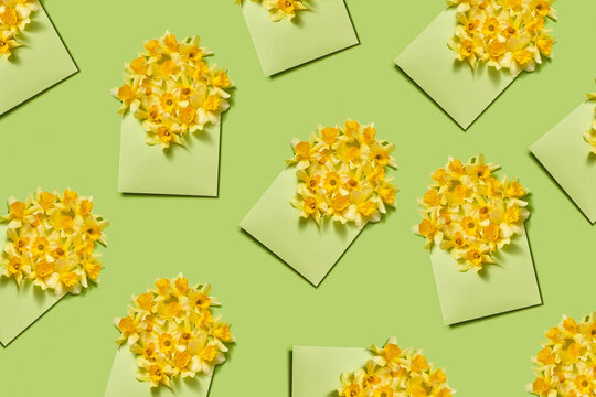 Flowers pattern from daffodils in envelopes.