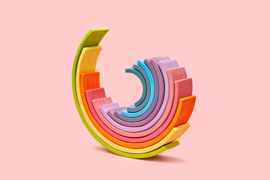 Stabilized multicolored wooden spiral construction. - Powered by Adobe