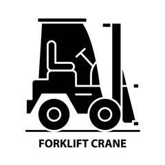 forklift crane icon, black vector sign with editable strokes, concept illustration