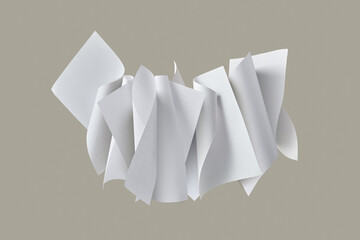 Floating set of rolled paper sheets.