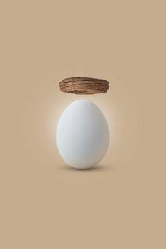 Natural egg with halo from wreath.