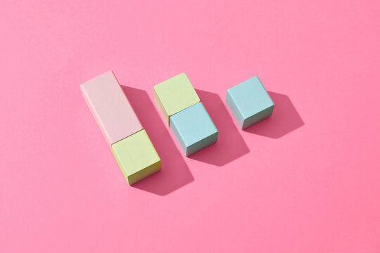 Wooden blocks with shadows as graphics.