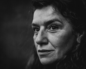 Portrait of middle aged woman with vitiligo and orange hair