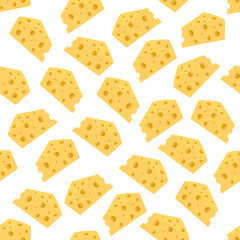 Cheese seamless vector pattern. Appetizing cheese with holes
