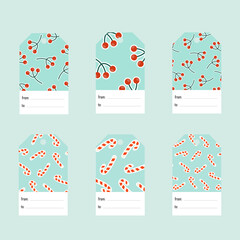 Set illustration of christmas gift labels. Christmas and New Year labels and tag to from. Winter card element. Holiday decoration for scrapbook. Vector.