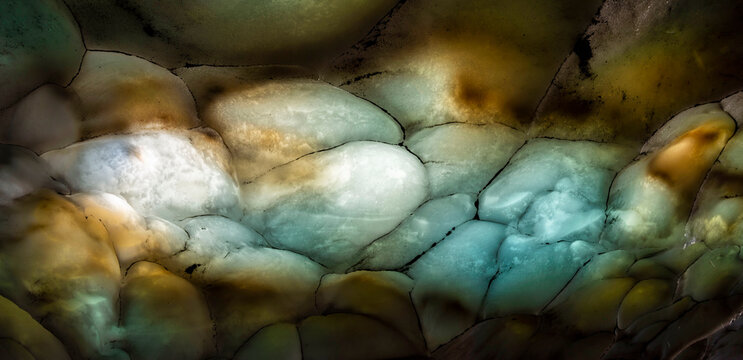 Frozen textured background inside ice cave. Kamchatka Peninsula, Russia.