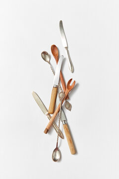 Heap of antique vintage utensils.
