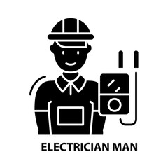 electrician man icon, black vector sign with editable strokes, concept illustration