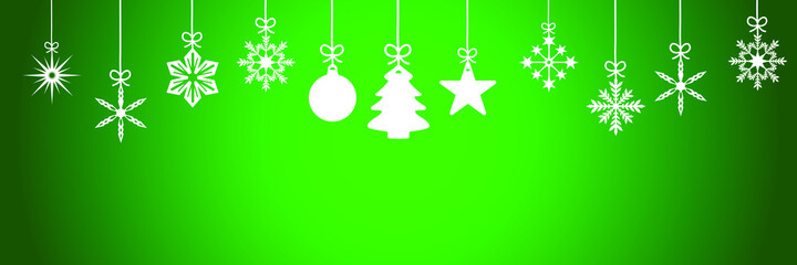 Vector - Christmas greeting card with a Christmas ornaments in white on a green background - copy space
