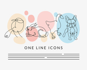 set animals one line style icon