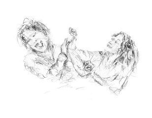 Couple happy quarrel, spending time together, people sketch
