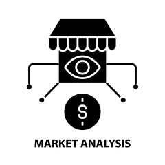 market analysis symbol icon, black vector sign with editable strokes, concept illustration