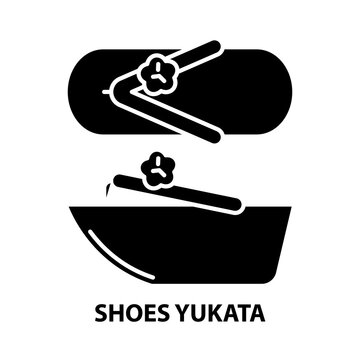 shoes yukata icon, black vector sign with editable strokes, concept illustration