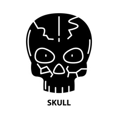 skull icon, black vector sign with editable strokes, concept illustration