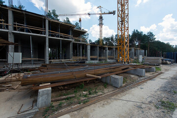 Rebar warehouse. Construction site. Production of apartments, social housing.