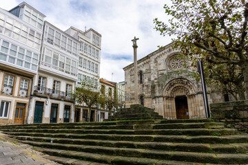 the Igrexa de Santiago church in the historic old town of La Coruna