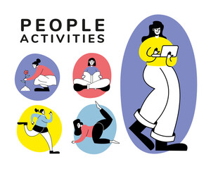 Obraz premium group of women practicing activity characters