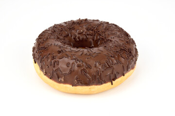 Donut in chocolate glaze isolated on white background.