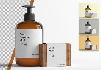 Mockup of a Cosmetic Bottle and Soap