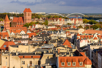Sightseeing of Poland. Cityscape of Torun. Beautiful aerial view of Torun old town.