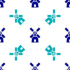 Blue Windmill icon isolated seamless pattern on white background. Vector.