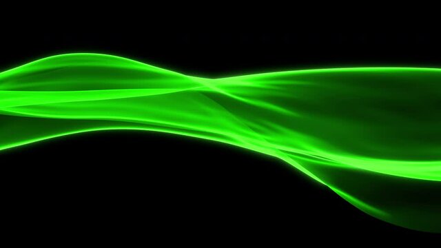 Looped animation. Abstract colorful wavy background in green on black backdrop. Modern colorful wallpaper. 3d rendering.