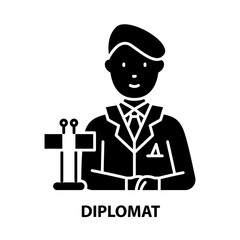 diplomat icon, black vector sign with editable strokes, concept illustration