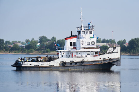 towboat on the Kama river in Perm Krai, Russia