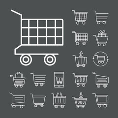 bundle of seventeen shopping carts line style icons