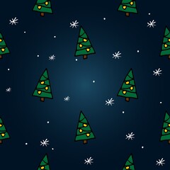 Fototapeta premium Seamless pattern with hand drawn holiday tree. Doodle style vector textures on colored background. For wallpaper, packaging, posters, cards or other design.