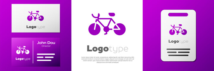 Logotype Bicycle icon isolated on white background. Bike race. Extreme sport. Sport equipment. Logo design template element. Vector.