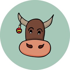 Hand-drawn new year bull. Doodle style vector illustration. Design element for postcards, invitations or oher graphic and web design.